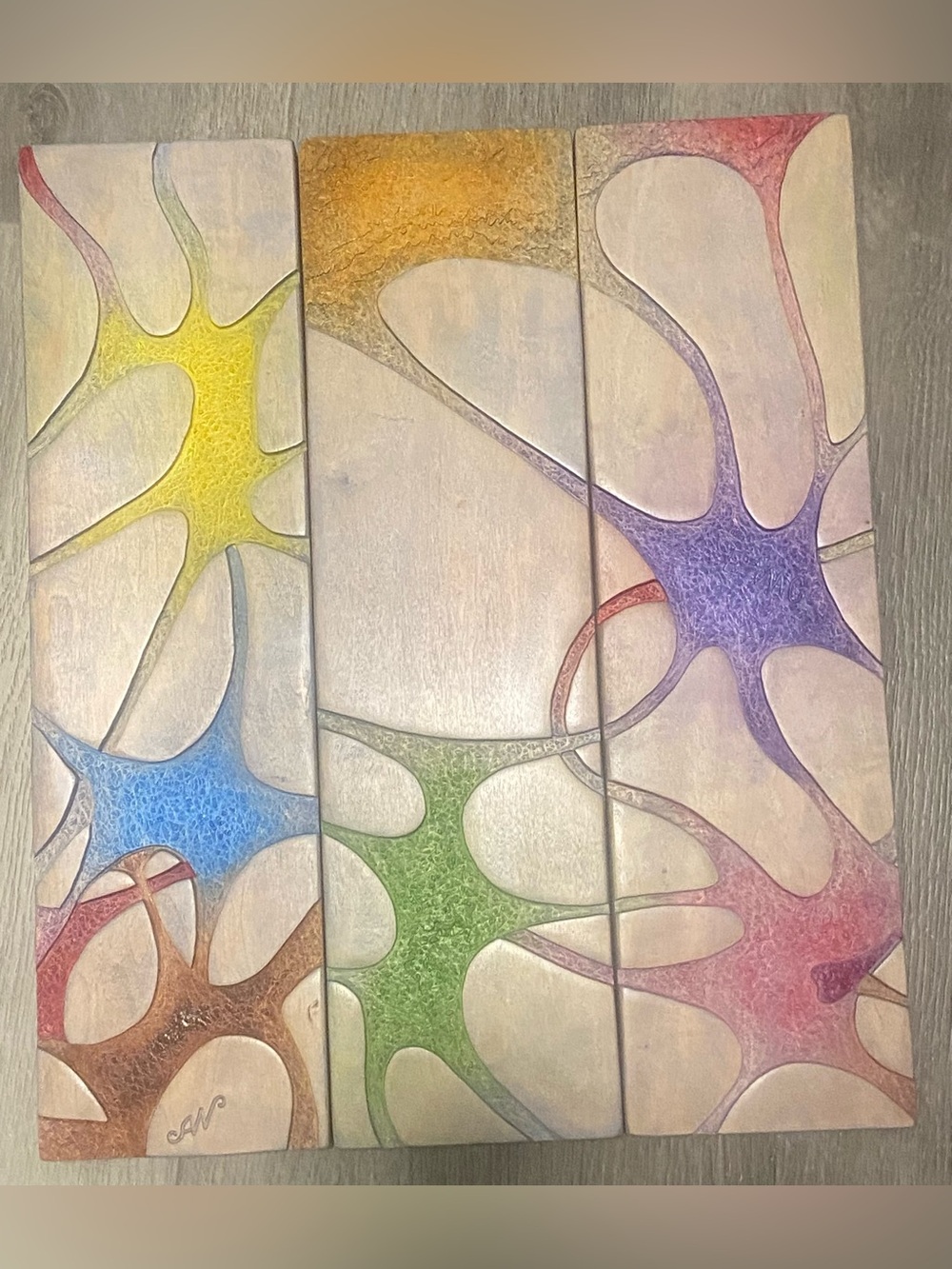 Modern Abstract Neural Network Carved Wood Panel Painting by AMP